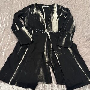 Elegant Black and Grey Women's Blazer with Stud Accents